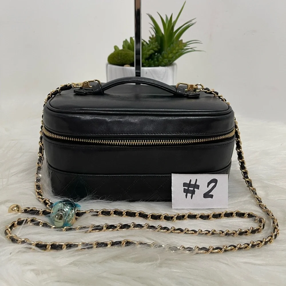 Lambskin Vanity Cosmetic Case Black #2 - Picture 1 of 15